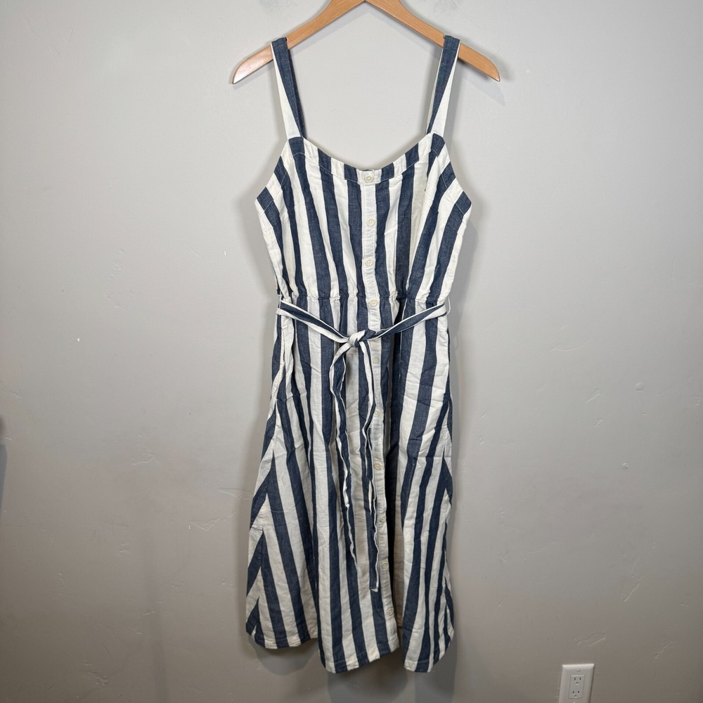 Pact Navy and Cream Striped Smocked-Back Midi Dress - Picture 3 of 9